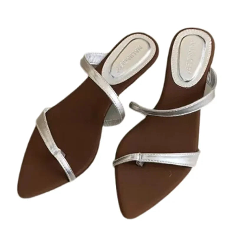 Women Slippers Designer Heeled Sandals Fashion Woman Shoes 2025 Summer New Slides Elegant Flip Flops Beach Sandalias De Mujer