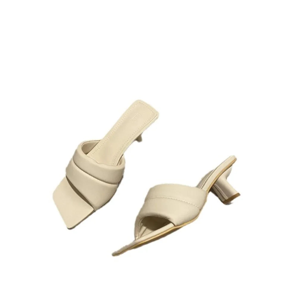 Women's Slippers 2025 New Women's Summer Fashion Open Toe Square Flip-Flops Women's High Heel Sandals for Women