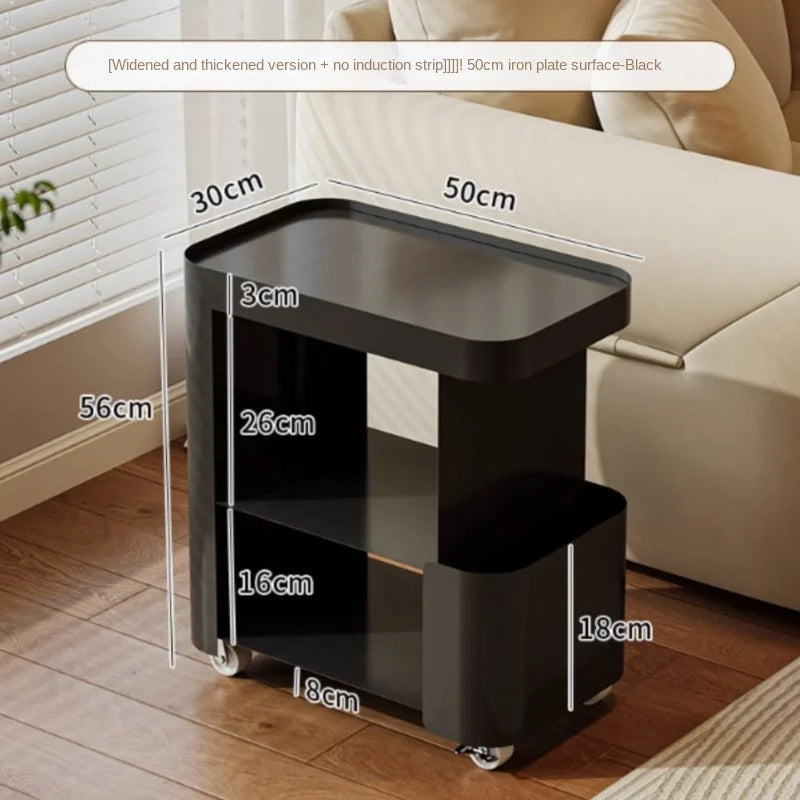 Mobile Coffee Table Side Cabinet Light Luxury High-end Feeling Living Room Table Small Cart Iron Bedside Shelf Storage Rack