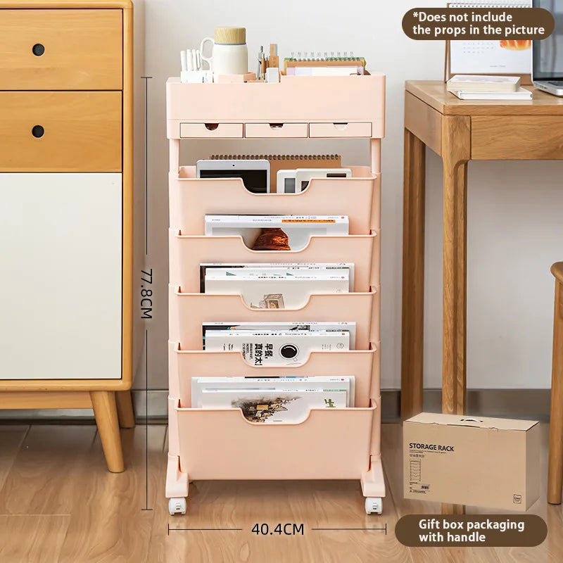 Book Storage Rack With Wheels Large Capacity Multi-Layer Table Side Storage Living Room Study Room Book Magazine Storage Shelf