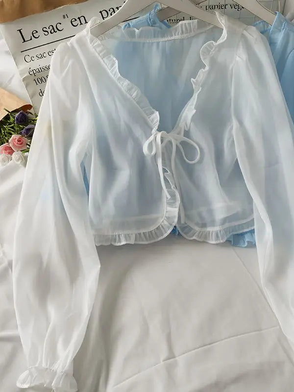 Women Thin Casual Lace Bow Summer Sun Protection Clothes Female Cardigan Shirt Clothing Tops Blouse For Woman