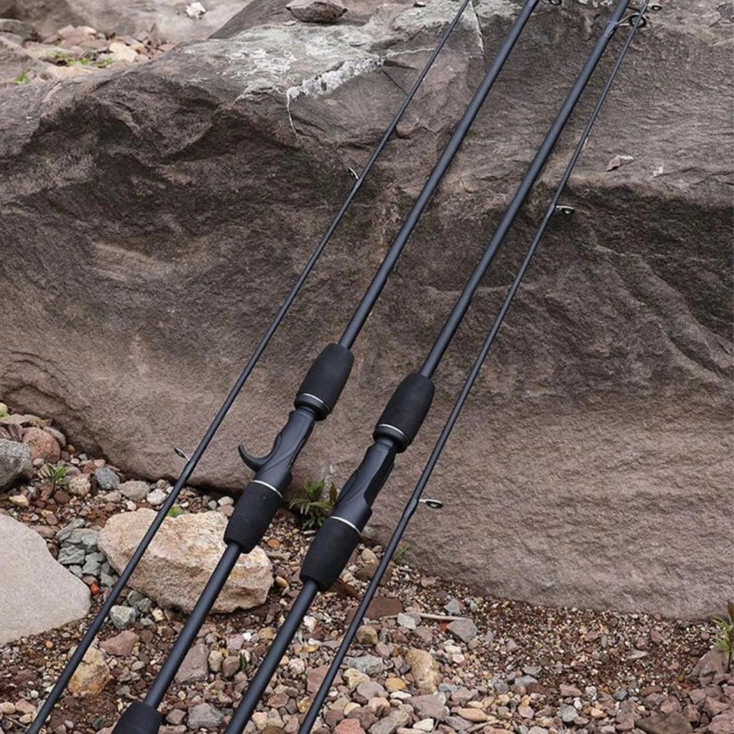 Lure Rod Suitable for Beginners, Fishing Rod 1.8m Gun Handle and Straight Handle Option, Carbon Fiber Material, Light Weight, High Strength, Strong and Durable, Segmented Handle, Black Appearance, Ceramic Guide Ring Design, S