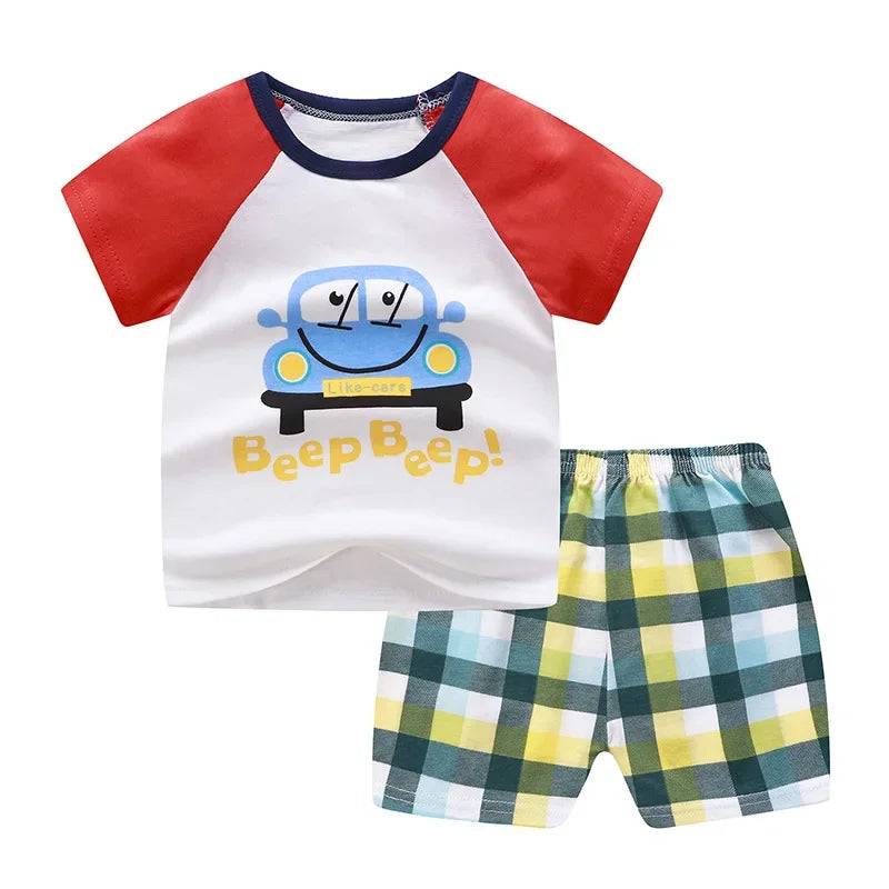 Baby Boy Clothes Summer 2024 Newborn Baby Boys Clothes Set Cotton Baby Clothing Suit (Shirt+Pants) Plaid Infant Clothes Set