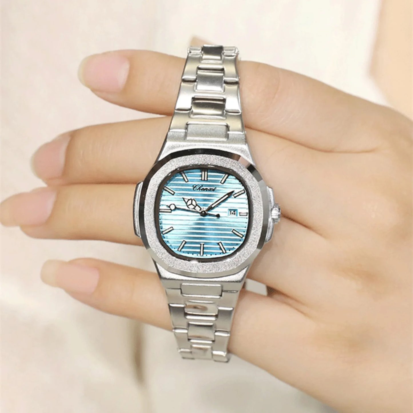 Watches For Woman Fashion Date Luminous Quartz Watch Silver Stainless Steel Clock Women's Stainless Steel Watch Waterproof