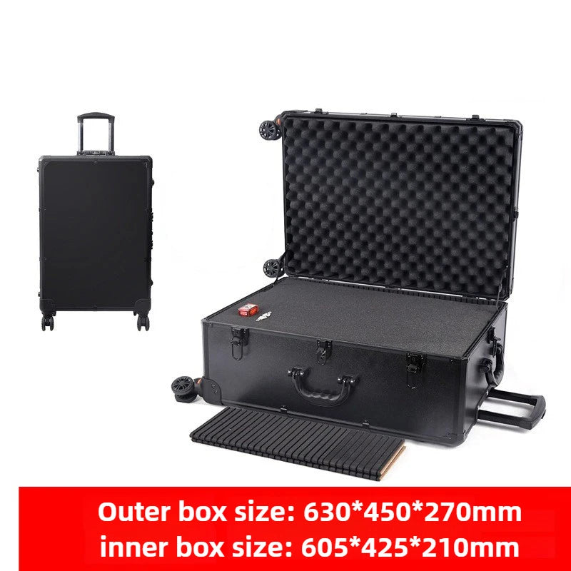 Aluminum Alloy Frame Rolling Luggage Universal Wheel Shockproof Portable Multifunctional Tool Storage Case Safety Protection Box