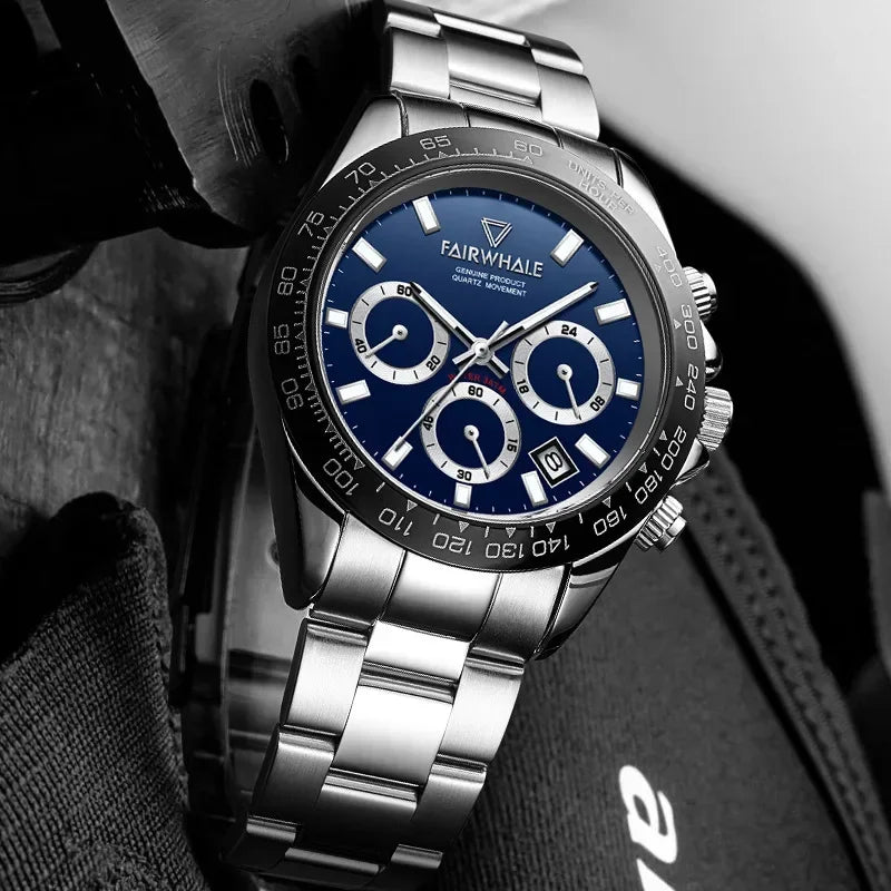 Men's Stylish Three-Eye Multifunctional Sports Watch - Automatic Quartz Movement,  Classic Black Dial for Casual & Formal Wear