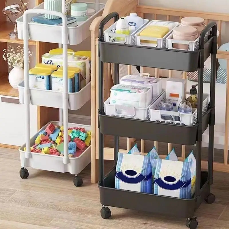 Storage Shelves Table Rack Trolley Solid Home Use With Wheel Sofa Back Dinning Room Storage Rolling Cart Black/White Color