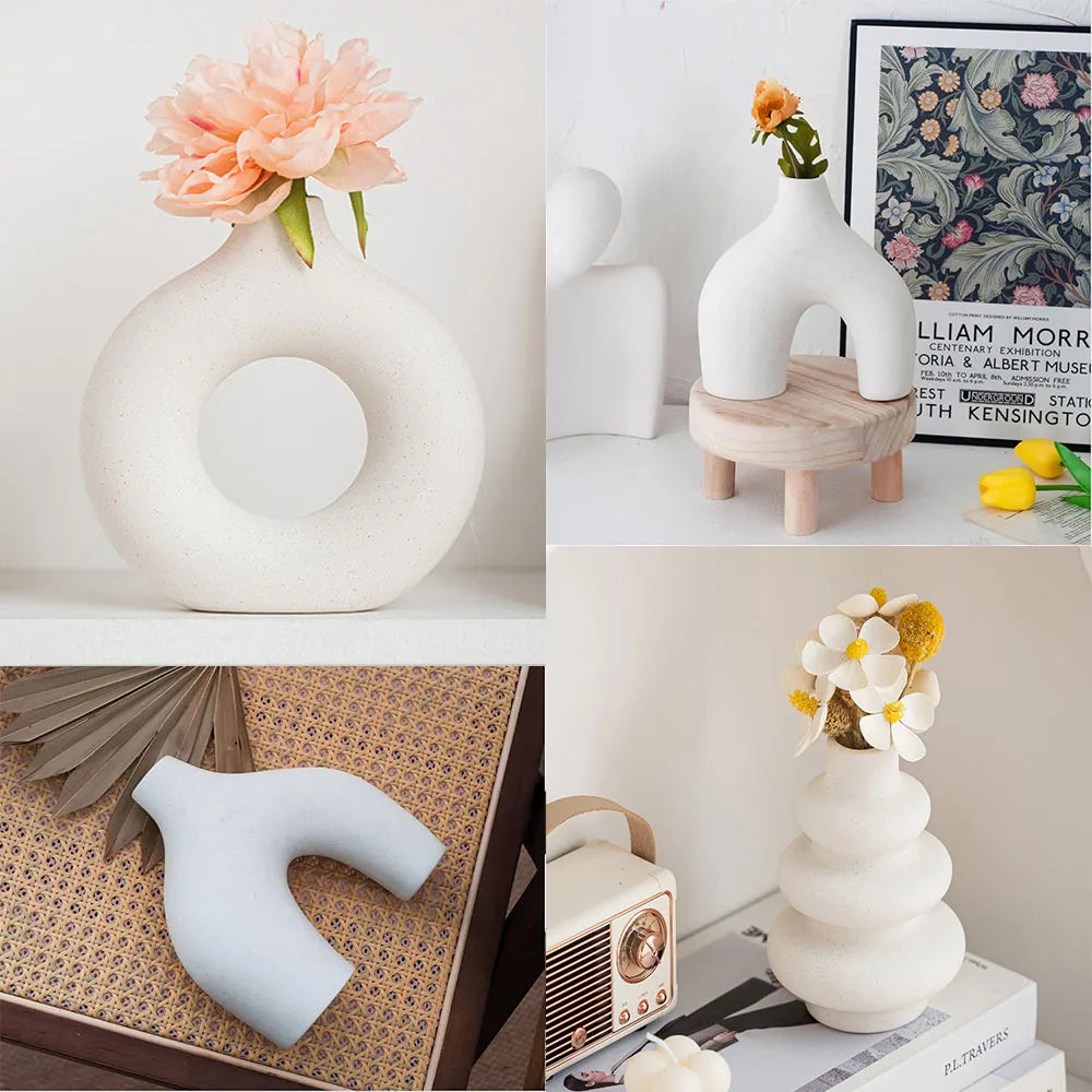 White Vase Home Decor Set of 3 Modern Vase for Table Decor, Nordic Flower Ceramic Vases for Bookshelf,  Entry Way, Dining Desk