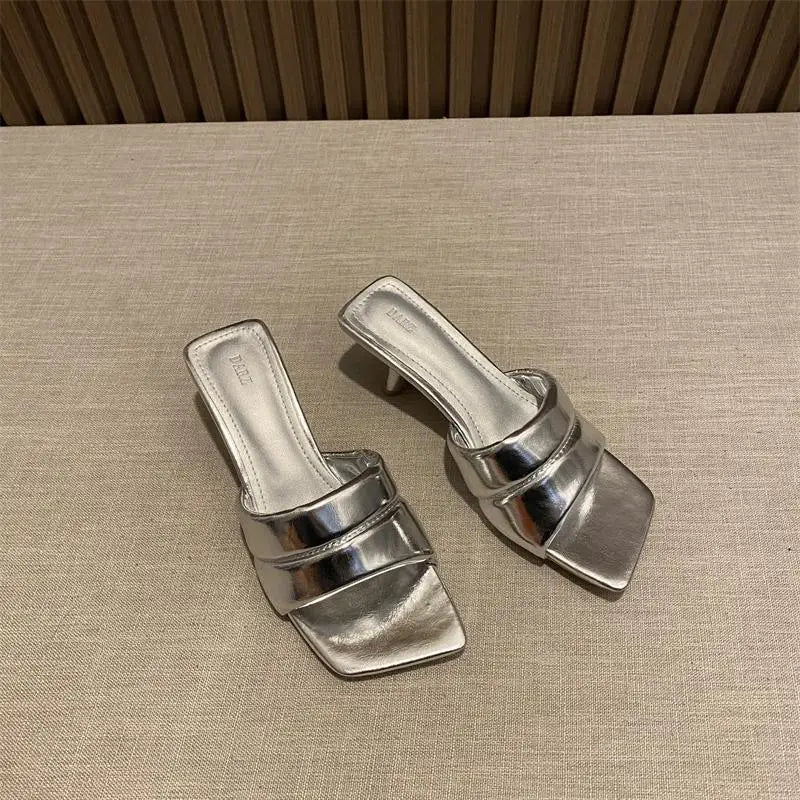 Women's Slippers 2025 New Women's Summer Fashion Open Toe Square Flip-Flops Women's High Heel Sandals for Women