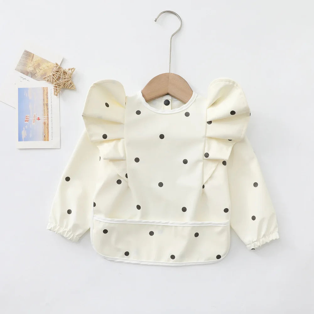 Baby Soft Waterproof Bib Little Boy Girl Painting Smock Child Meal Eating Apron with Long Sleeves Kid Adjustable Feeding Bibs