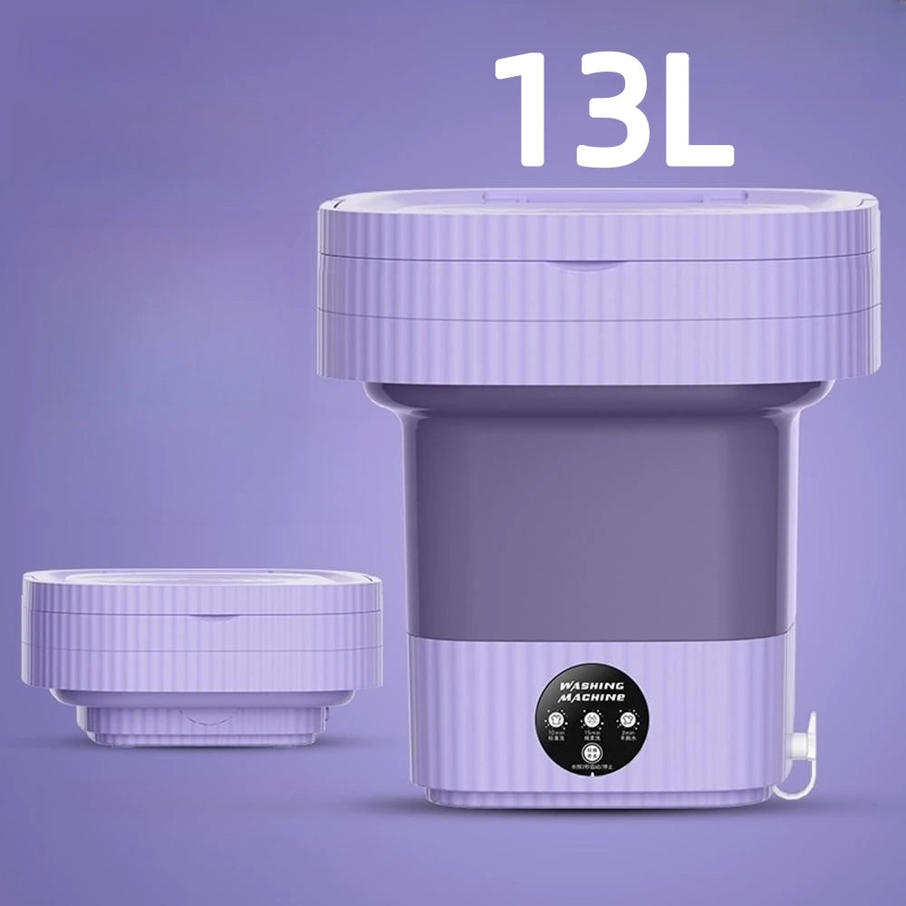 13L Ultrasonic Big Capacity Folding Washing Machine  With Drain Basket  For Apartment Travel Underwear Portable Mini Washer EU