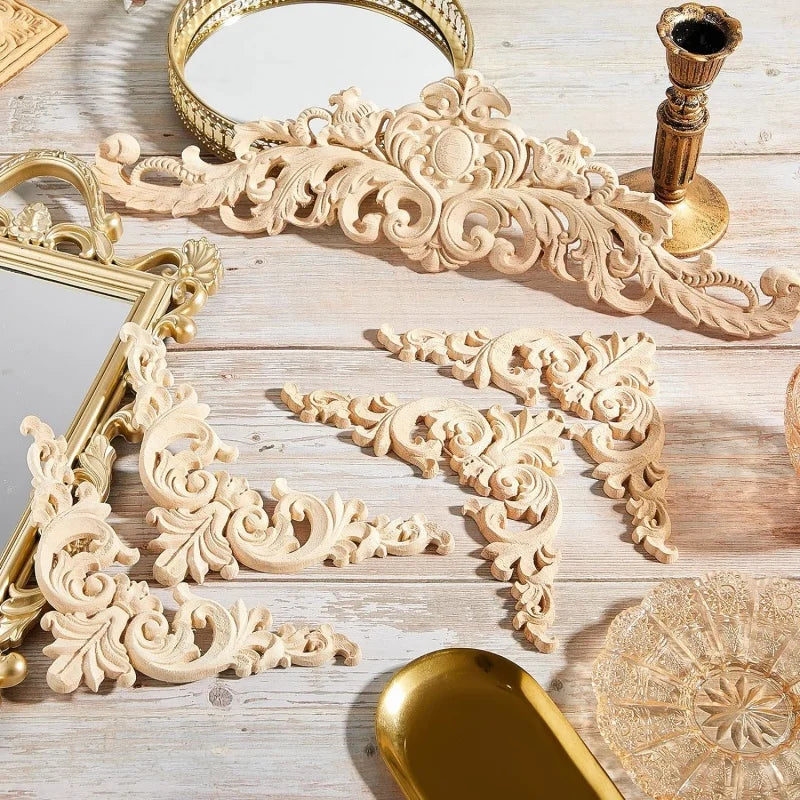 Decorative Wood Appliques and Onlays Natural Furniture Wall Door Wood Carving DIY Corner Frame Wood Craft Cabinet Wardrobe Decor