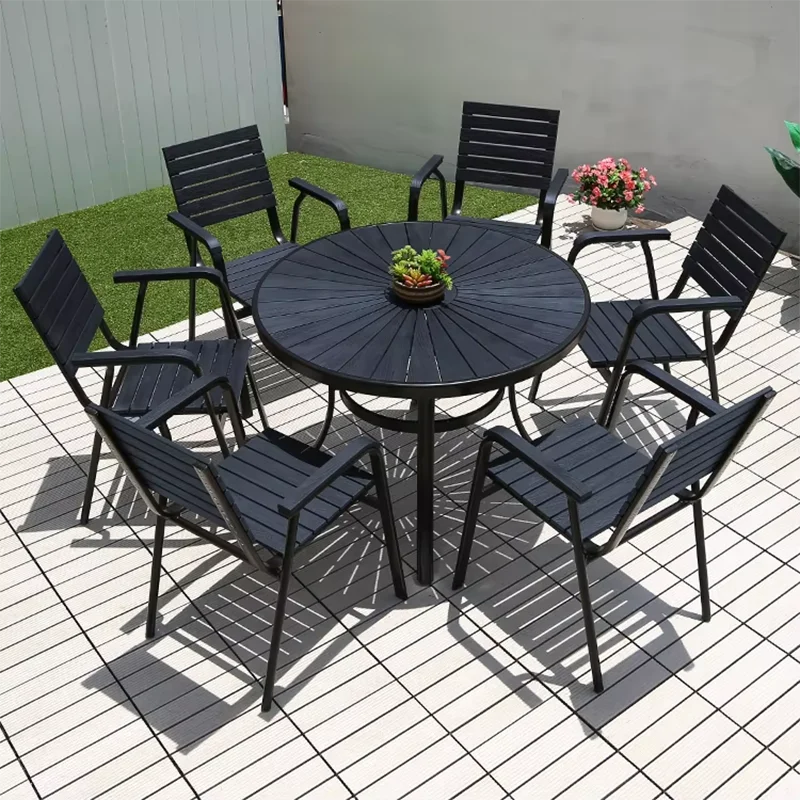 Outdoor Dining Tables Minimalist Round Waterproof Table Wood-plastic Table Balcony Living Room Furniture