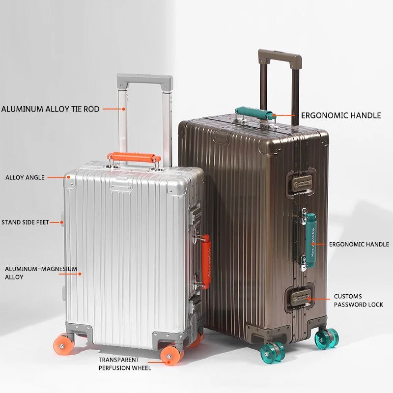 All-Aluminum Magnesium Alloy Suitcase Large-Capacity Password Luggage Infused Transparent Rolling Wheel Business Trolley Case