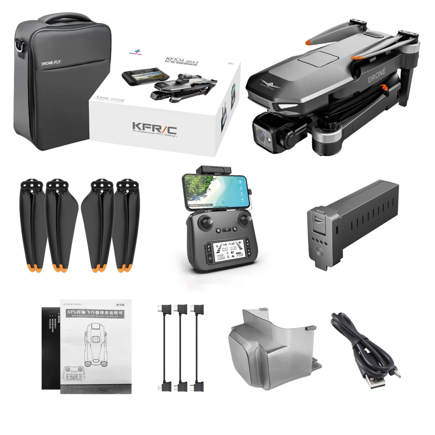 KF104MAX-2 KF104 RC Drone Intelligent Touch Screen FPV Brushless Control 3-axis Gimbal GPS Positioning Aerial Photography Drone