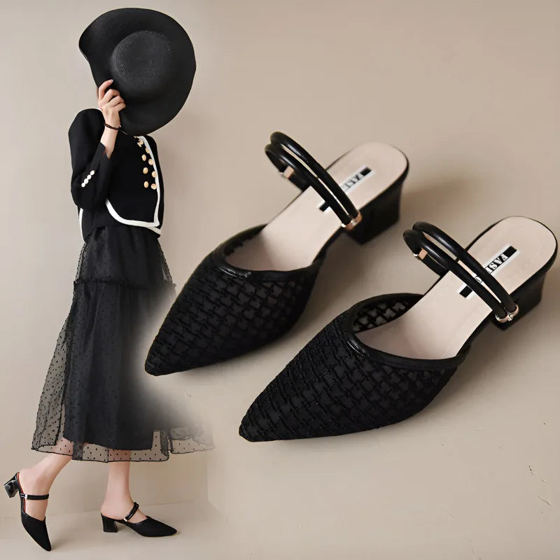 Women's New Slippers Minimalist Fashionable Thick-heeled Slip-on Sandals Summer Two-way Outer Wear One Line High Heel Slippers