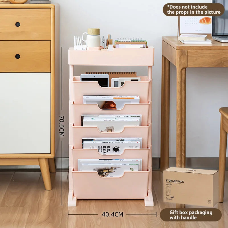 Book Storage Rack With Wheels Large Capacity Multi-Layer Table Side Storage Living Room Study Room Book Magazine Storage Shelf