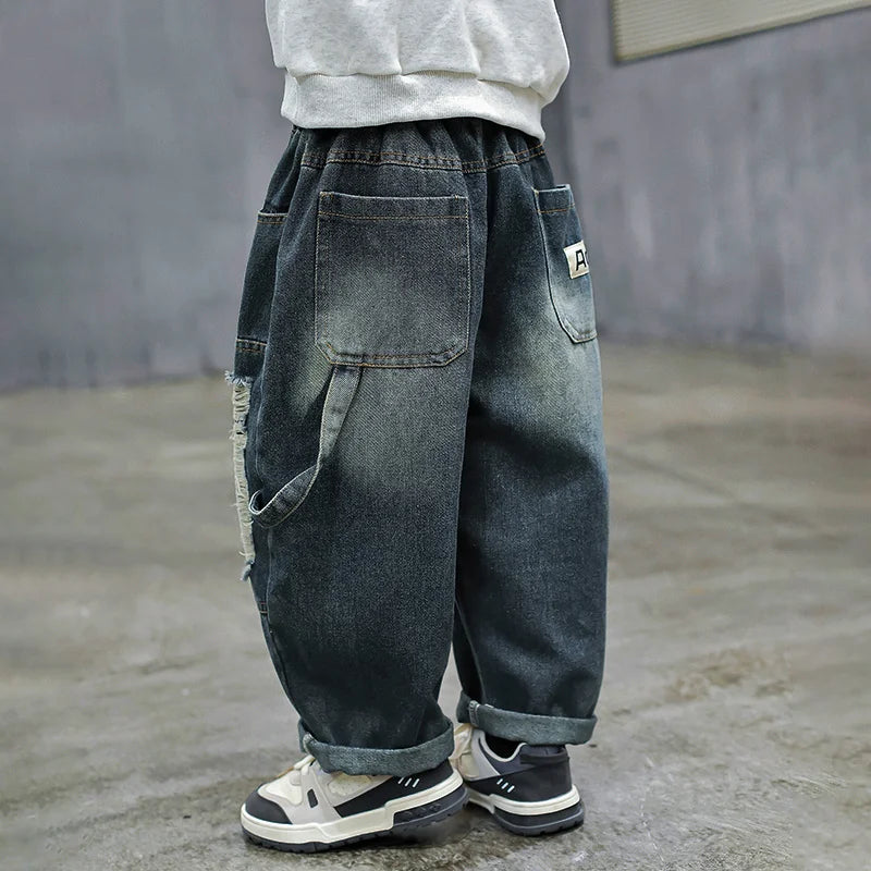 Baby Boy Fashion Ripped Jeans Trousers With Holes For 2 3 4 5 6 7 8 9 10 11 Years Kids Child Casual Destroyed Broken Denim Pants
