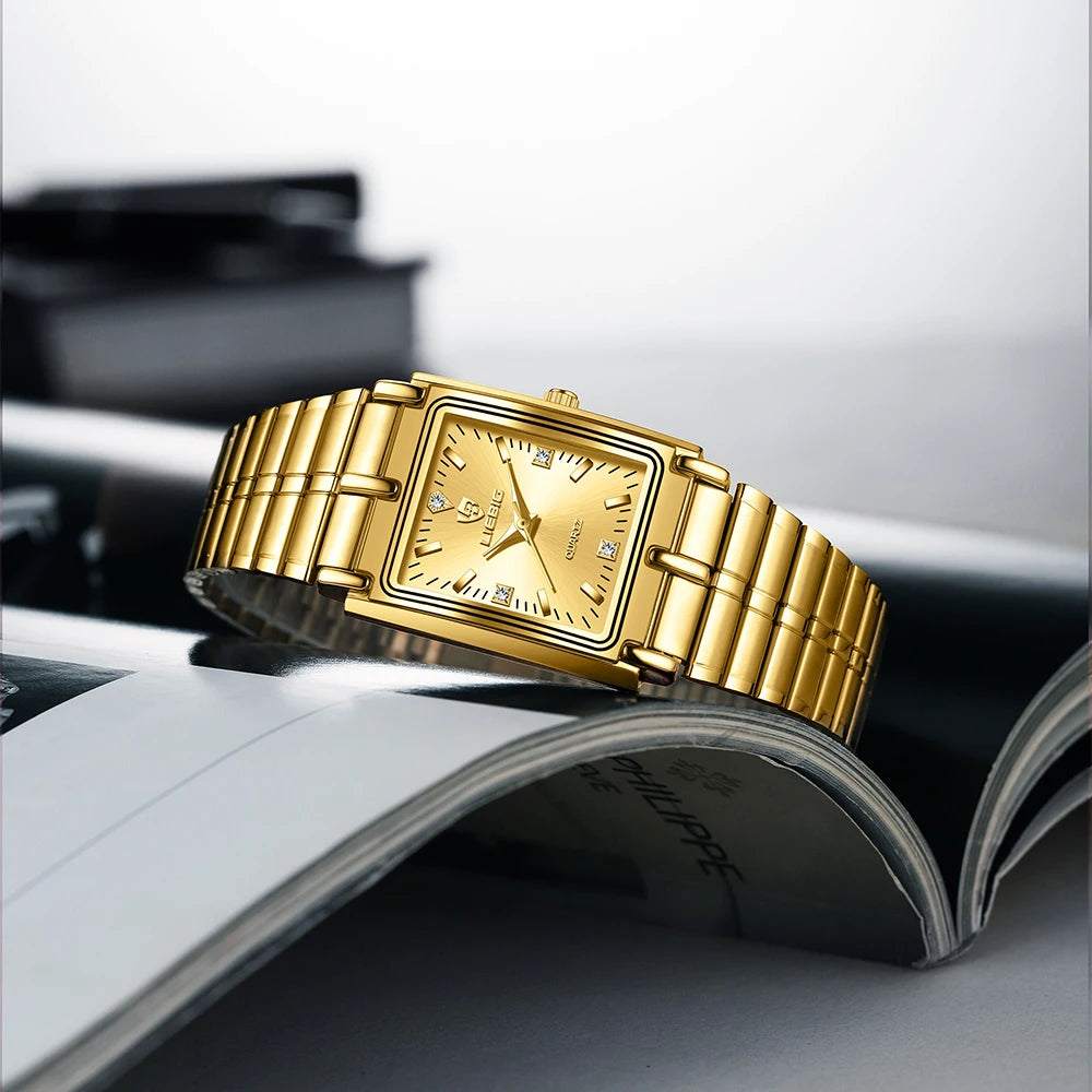 Luxury Wristwatches For Men Women Golden Quartz Watch Female Male Clock Gold Steel Bracelet Watches relogio masculino L1018
