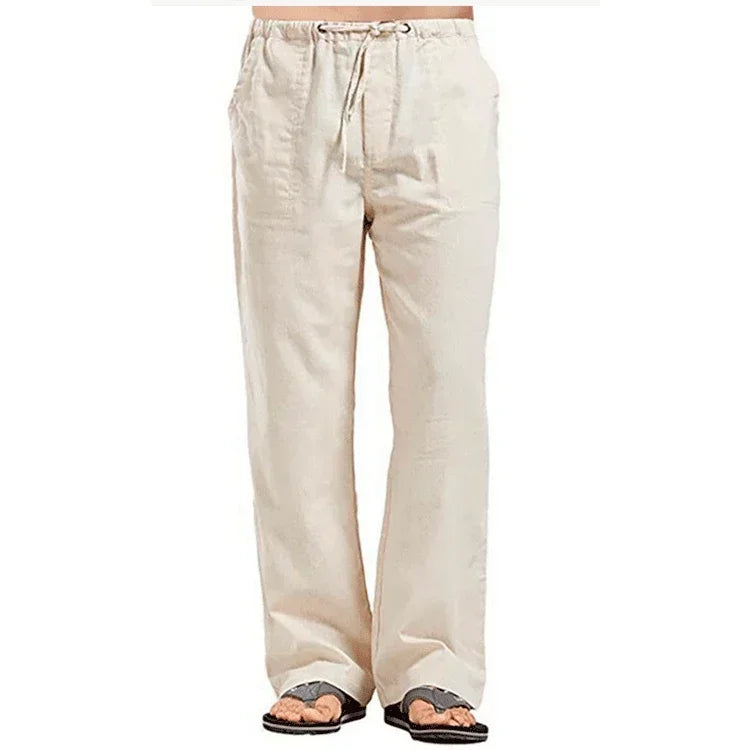 2024 New Men's Cotton Linen Pants Summer Solid Color Breathable Linen Trousers Male Casual Elastic Waist Fitness Pants