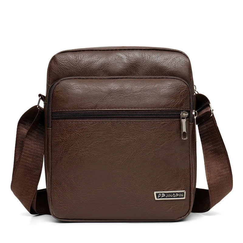 Men's Bag, PU Leather Single Shoulder Bag Multi Layer Zipper Large Capacity Crossbody Bag Daily Use Work Travel Business Commute