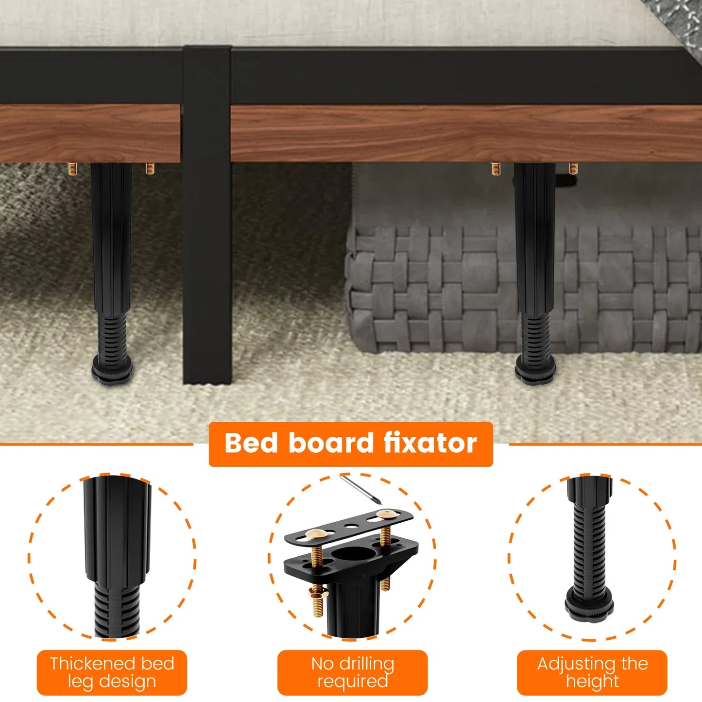 6Pcs Upgraded Telescopic Bed Beam Support Foot Adjustable Frame Centre Slats Support Leg Bed Bottom Load Bearing Bracket