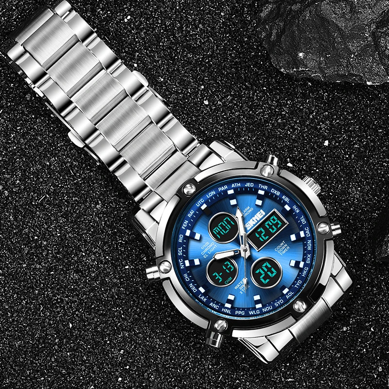 Men's Quartz Watch Luxury Sport Digital Wristwatch Waterproof Stainless Steel Male Watches Clock Relogio Masculino 1389