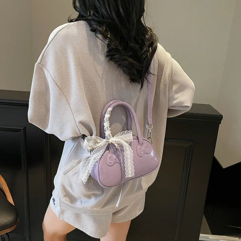 Women's Bag Korean Version Stylish Portable Pillow Bag Women's Superior Sense Simple Lace Sweet Shoulder Crossbody Cute Bow Bag