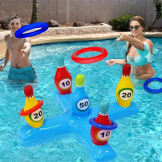 1 set of inflatable water bowling games with air pumps, swimming pools, and inflatable underwater sports suitable for swimming p