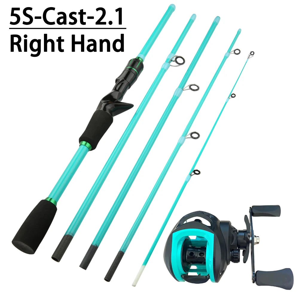1.8 2.1m Lure Fishing Rod Baitcasting Reel Combo4/5 Sections Carbon Spining Casting Rod High Speed 7.2:1 Fishing Reel Sets Pesca