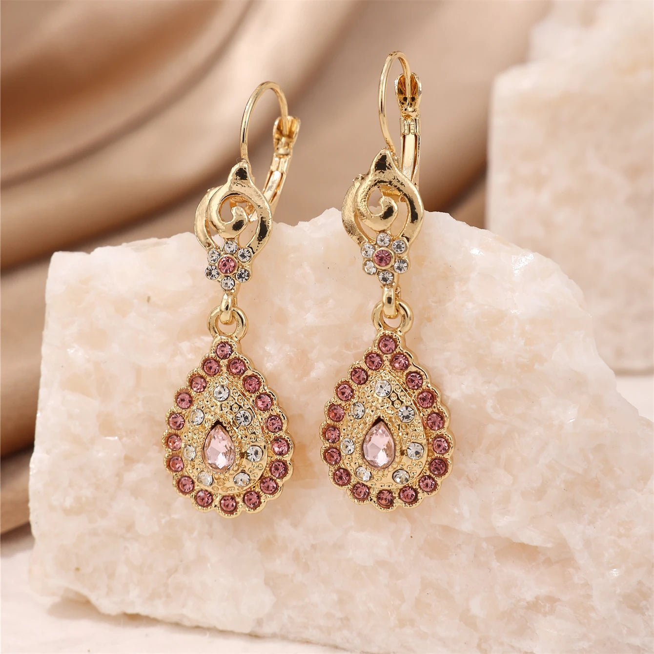 Moroccan Popular Lady Jewelry Beautiful Pink Rhinestones Earring Girls gift