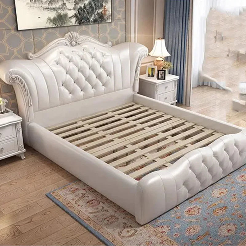 Wood Modern Bed Luxury Leather Classic Wedding Bed European Confortable Safe Camas De Matrimonio Dormitorio Bedroom Furniture