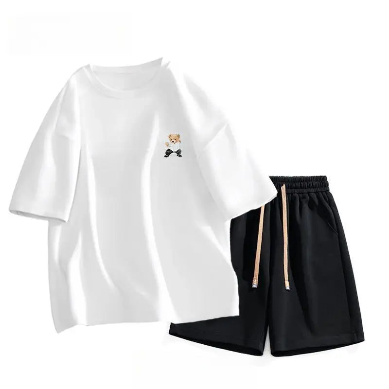 Men's Suit, Pure Cotton Printed Short-sleeved Top, Casual Summer Wear with High-end Trendy T-shirt, Youth Clothes, Cool
