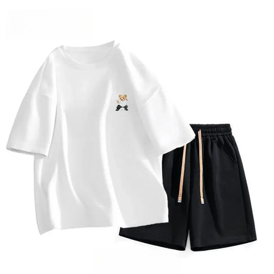 Men's Suit, Pure Cotton Printed Short-sleeved Top, Casual Summer Wear with High-end Trendy T-shirt, Youth Clothes, Cool