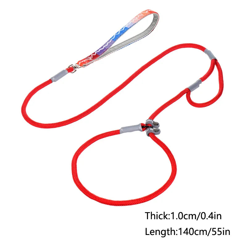 Dog Collar Leash Slip Chains Leads Strong Double Handle Nylon Rope No Pull Pet Training Leash Medium Dogs Puppy Traction Rope