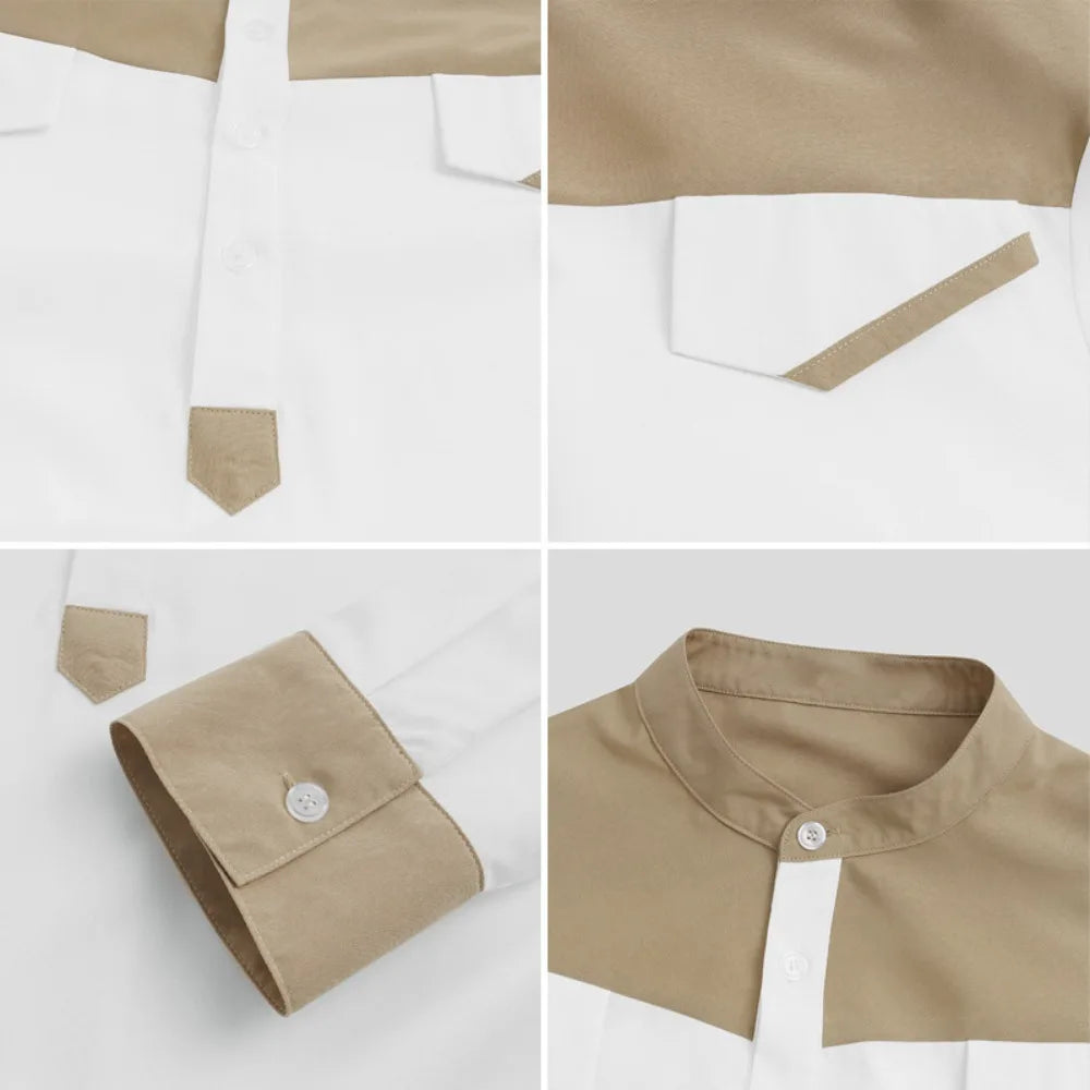 Muslim Southeast Asian Men's Clothing, Color-blocked Stand-collar Robes, Loose-fit Middle Eastern Robes Are Super Fashionable.