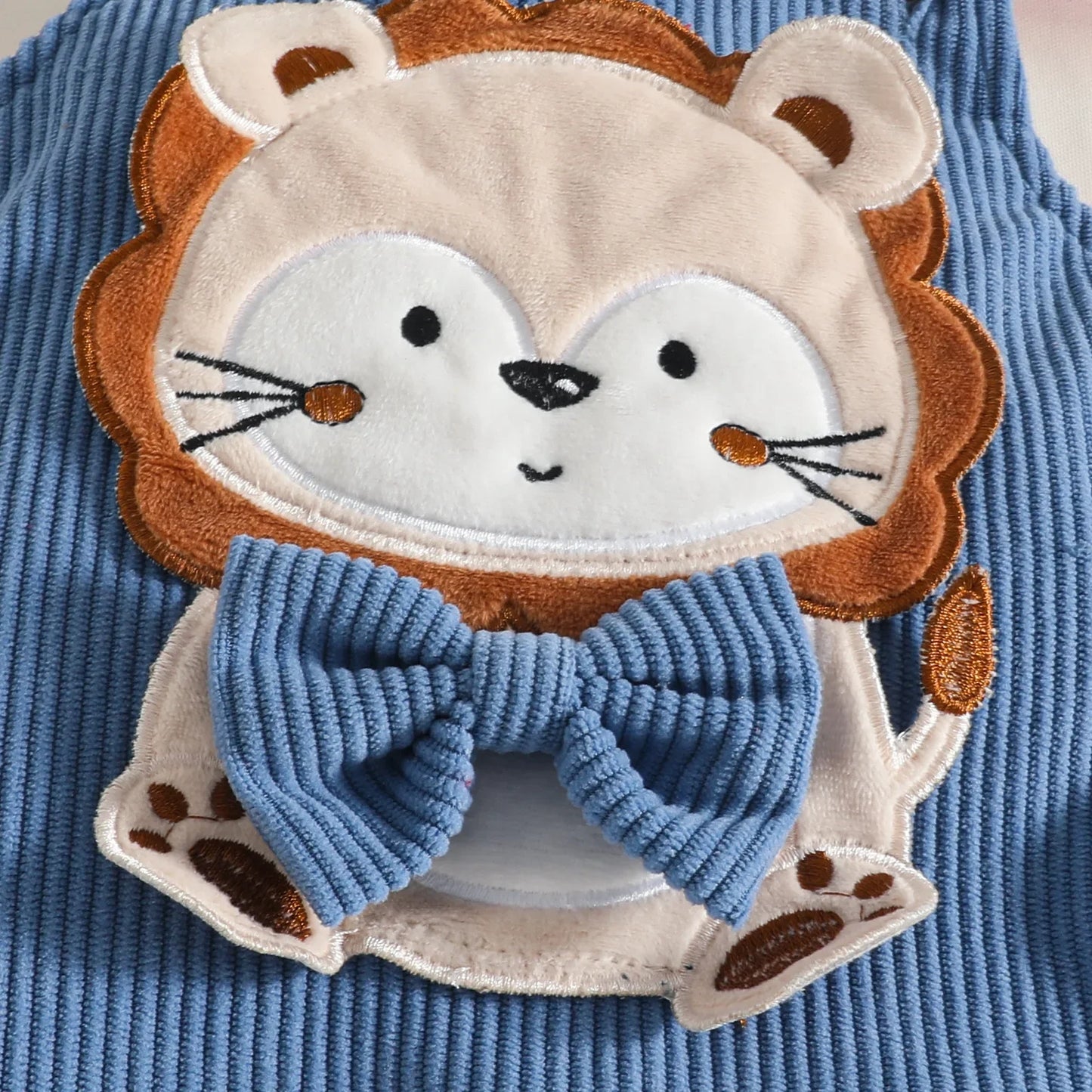 New Born Baby Clothes 0-18M Baby Boy Girls 3Pcs Outfit Sets Striped Cotton Bodysuit and Corduroy Cartoon Overalls Hat Daily Wear