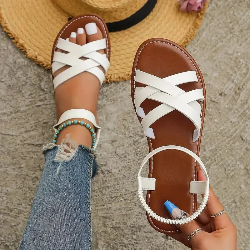 2025 New Shoes for Women Summer Women Flat Bottom Sandals Roman Strap Non Slip Rubber Soles Fashion Ladies Daily Sandals Women