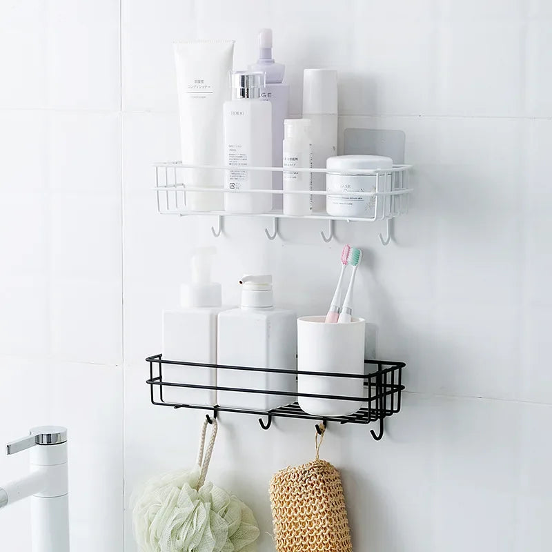 Bathroom Shower Shelf Japanese-style Wrought Iron Wall-mounted Shower Gel Storage Rack Toilet Free Punch Toiletry Stand