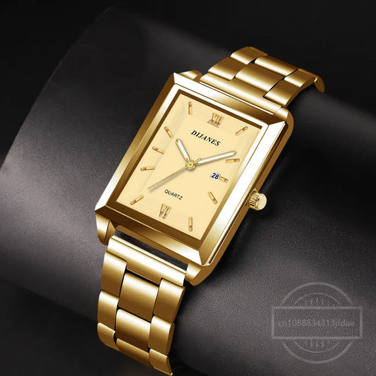 Top Brand Luxury Watches for Men Fashion Quartz Wristwatch Square Gold Stainless Steel Business Clock Relogio Masculino