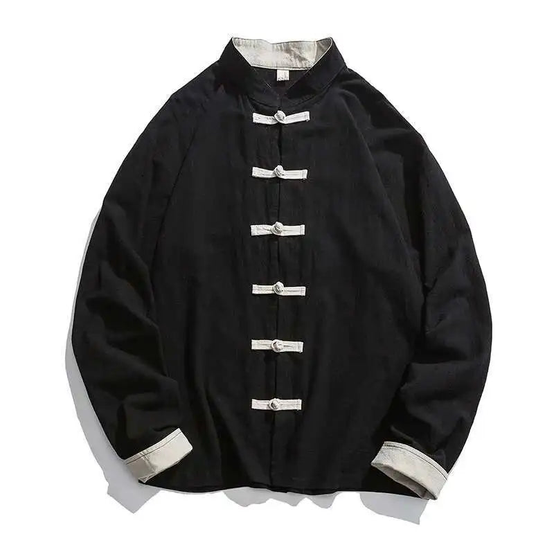 Mens Traditional Chinese Clothing Spring Autumn Solid Tang Suit Men Kung Fu Tai Chi Master Costume Male Tops Jackets Gift