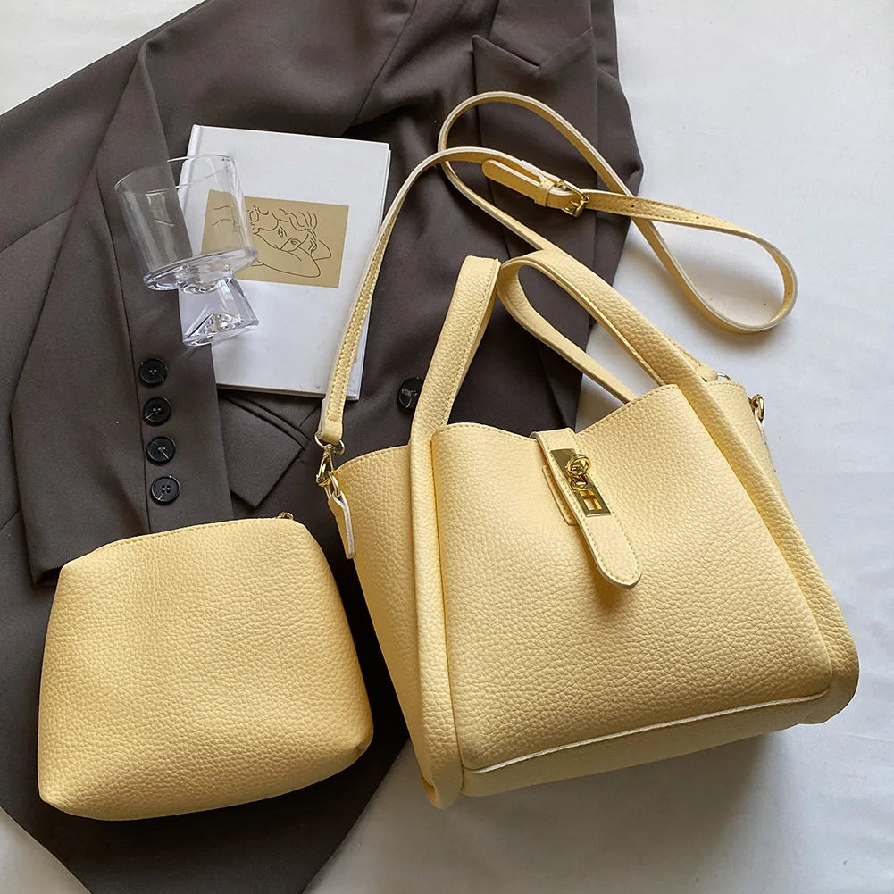 Bucket Bag for Women Magnetic Closure Shoulder Bag PU Leather with Inner Bag Crossbody Bag Solid Handbag for Work Travel