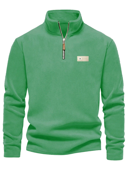 Men's fashion is versatile! Half zip stand up collar fleece long sleeved top