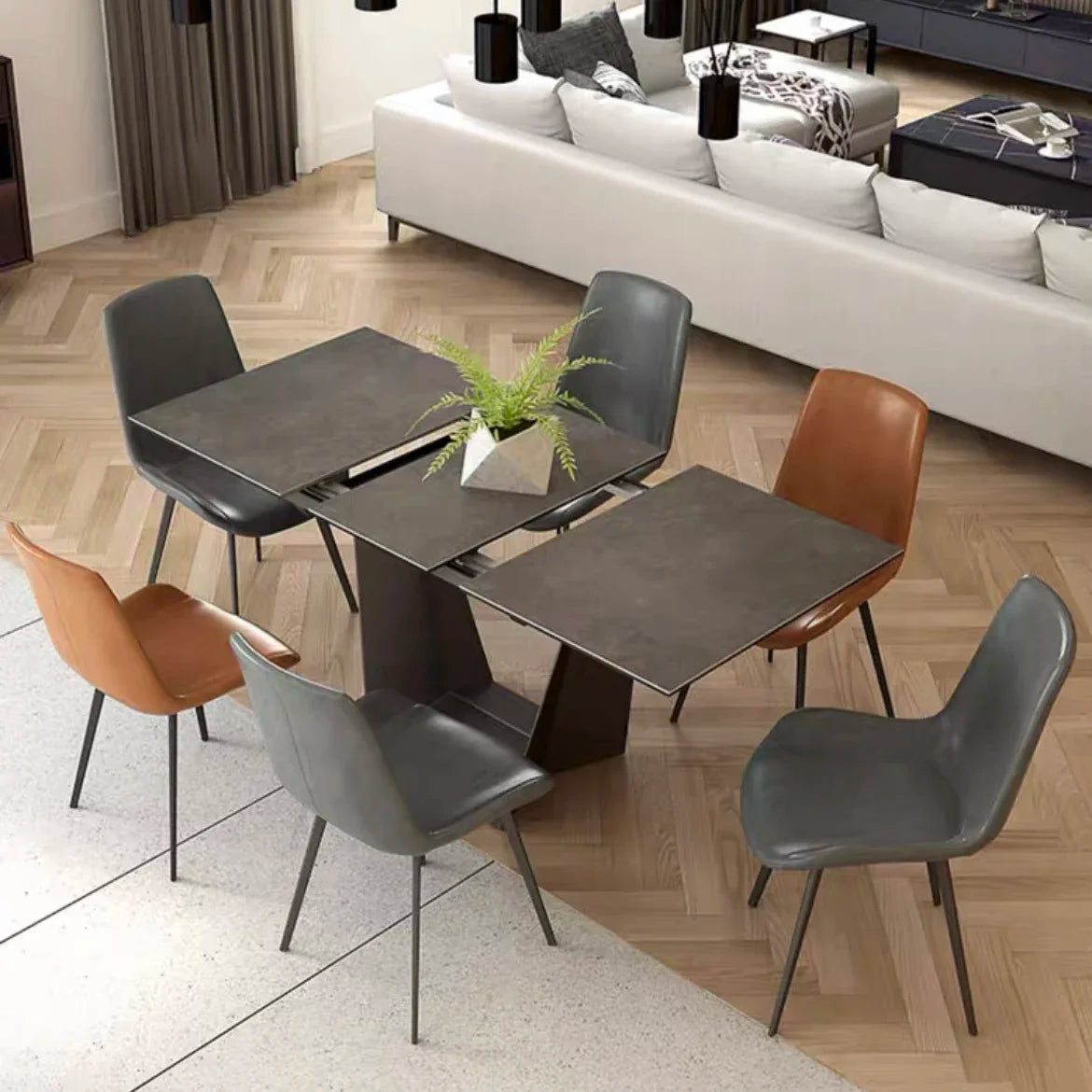 Dining Table Large Long Space Saving White Marble Marble Top Stainless Steel Frame Extendable Dining Table  restaurant