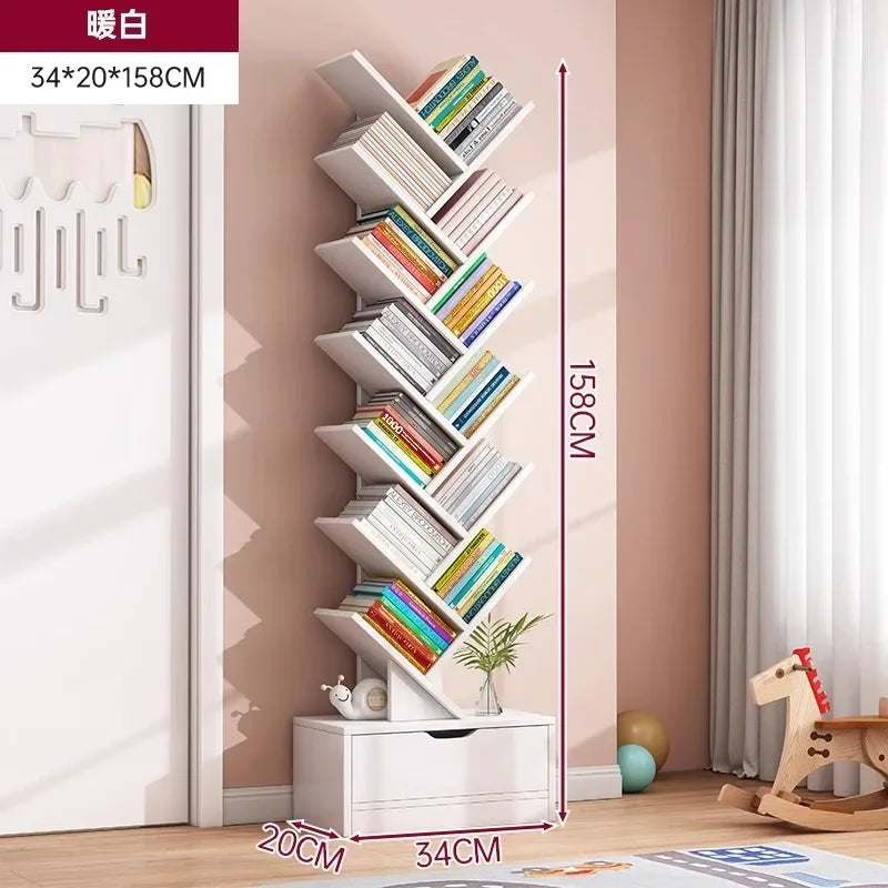 Bookshelf,Floor Standing Storage Rack,Living Room Tree Shaped Bookshelf Against The Wall,Multi-layer Narrow Seam Storage Cabinet