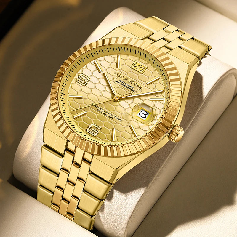 2025 NEW Watches For Men Light Luxury Trendy Waterproof Luminous Calendar Honeycomb Pattern Surface Steel Strip Quartz Watches
