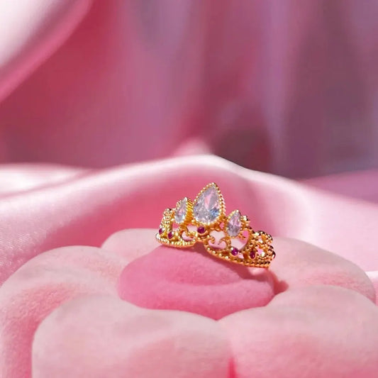 Charm Rapunzel Crown Rings Princess Jewelry For Woman Girl Fashion Wedding Accessories Gold Plated Adjustable Rings Gift For Her