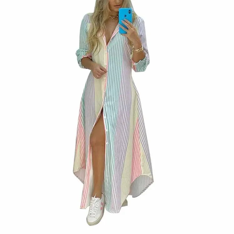 Women's Clothing 2024 Autumn New Long Skirt Ins Single Breasted Irregular Shirt Dress