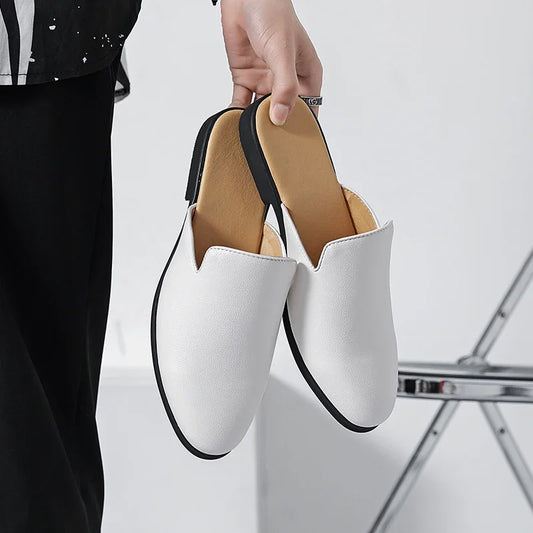 White Men’s Half Shoes For Men Shoes Mules Casual Designer Shoes Fashion Loafers Luxury Black Slippers 2025 Zapatos Hombre