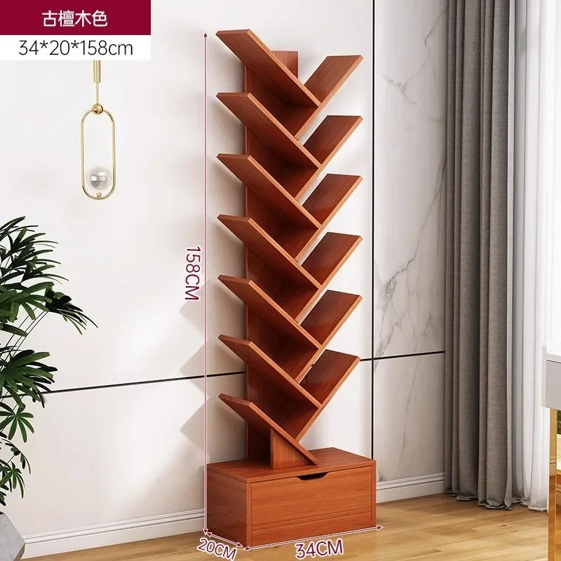 Bookshelf,Floor Standing Storage Rack,Living Room Tree Shaped Bookshelf Against The Wall,Multi-layer Narrow Seam Storage Cabinet